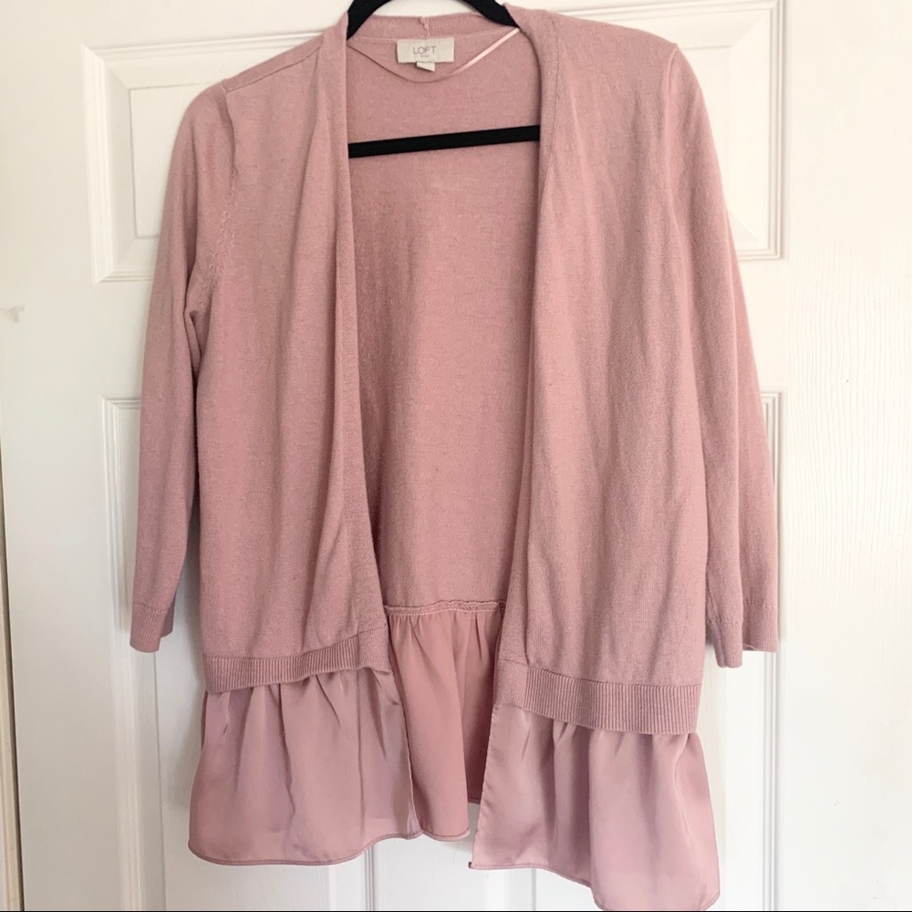 Blush pink loft cardigan with ruffle